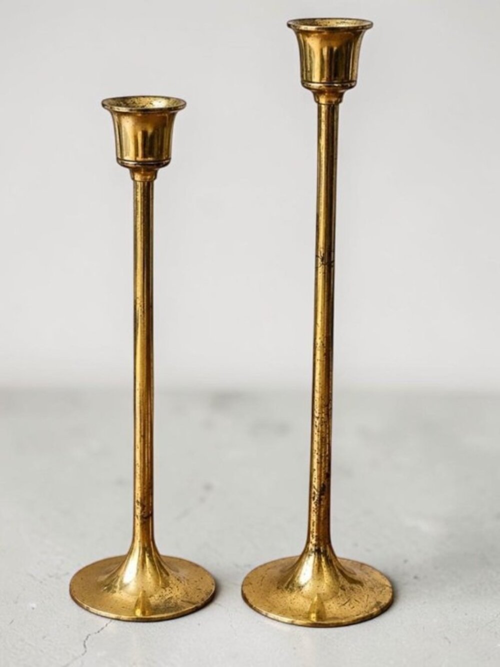 Vintage Brass Candlestick Holders Set of 2 Made in Taiwan 8” & 9” MCM